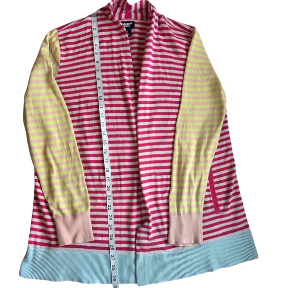 Lands’ End Striped Multi Color Open Front Long Cardigan With Pockets 100% Cotton - Picture 6 of 8